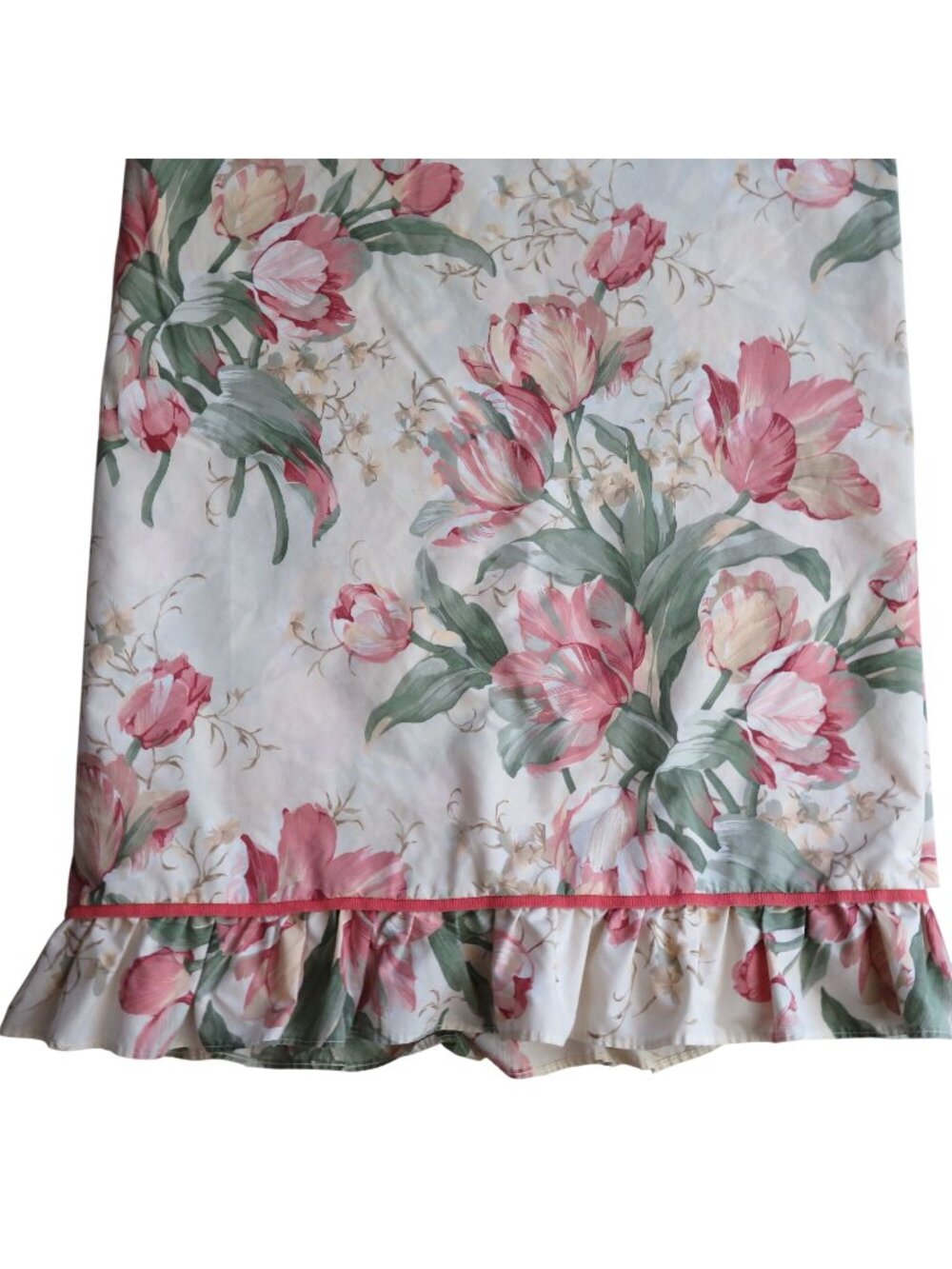 Vintage Waverly Garden Room Queen Flat Sheet Ruffled Hem Pink Floral Tulip USA
